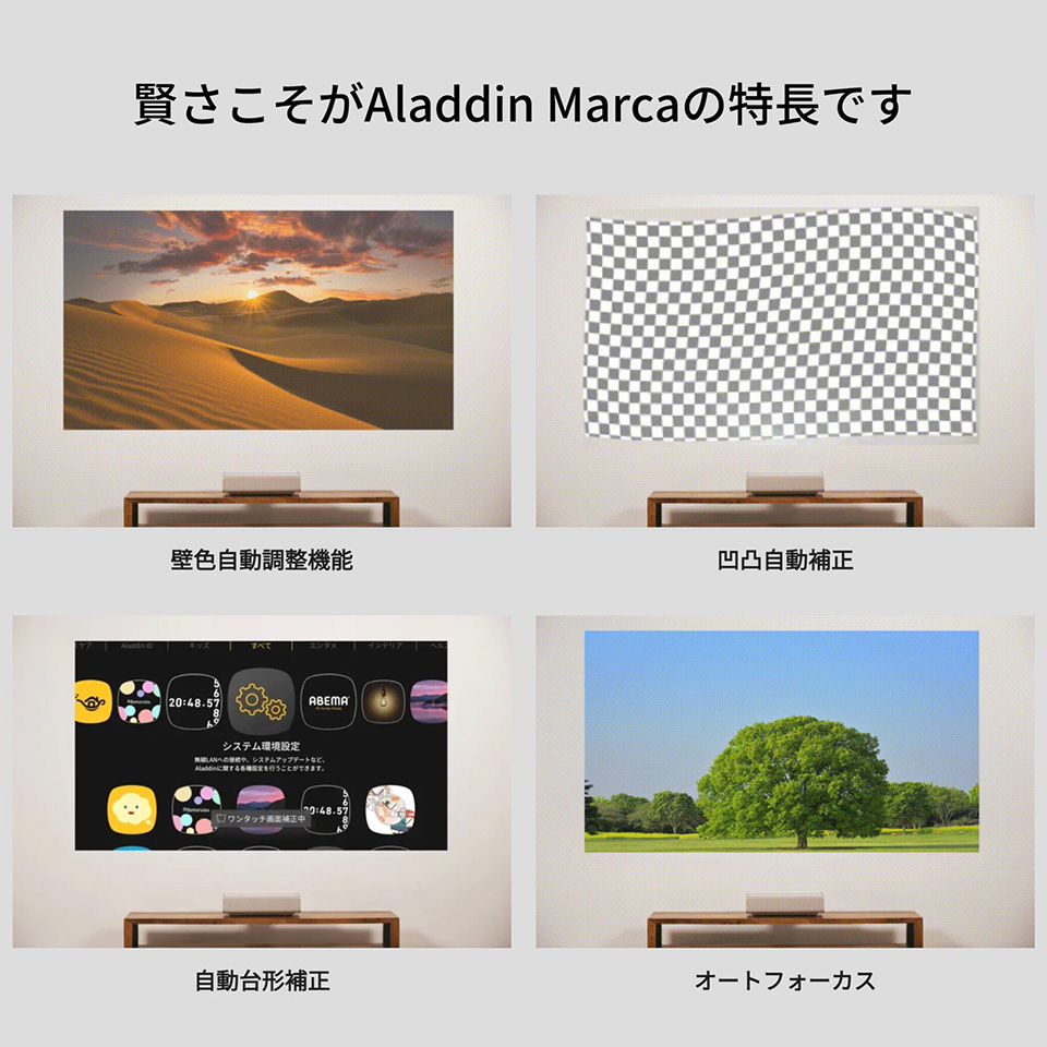 壁色自動調整機能 凹凸自動補正 自動台形補正 オートフォーカス