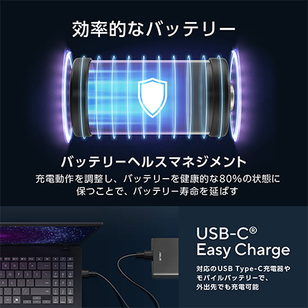 効率的なバッテリー バッテリーヘルスマネジメント USB-C® Easy Charge