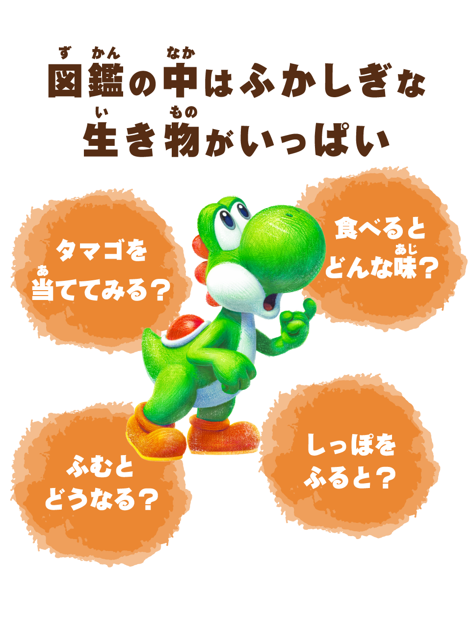 図鑑の中はふかしぎな生き物がいっぱい タマゴを当ててみる？ 食べるとどんな味？ ふむとどうなる？ しっぽをふると？