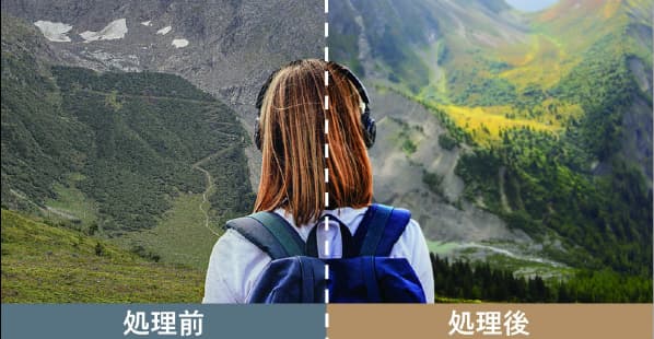 超解像処理前、処理後の比較