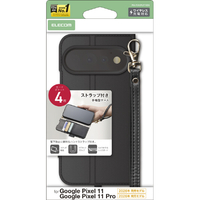 エレコム Google Pixel 11/11 Pro用手帳型ケース 磁石付 耐衝撃 ハンドストラップ付 ブラック PM-P262PLFY4BK