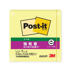 3M ポスト・イット ノート 再生紙 強粘着 75×75mm イエロー 1冊 F891361-654SS-RPY-イメージ1