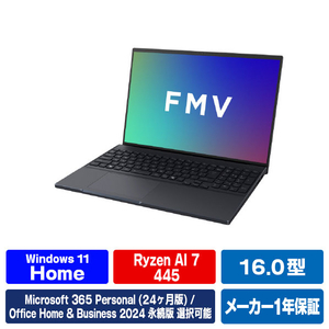 富士通 16型WUXGA/Ryzen AI 7/Radeon 840M/メモリ16GB/約512GB SSD/WiFi 7 FMV Note A コールブラック FMVA79L1BA-イメージ1