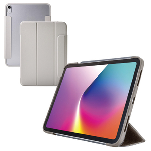 エレコム iPad(A16) フラップケース 薄型軽量 カラーエッジ 背面クリア グレージュ TB-A25RWVFCGB-イメージ2