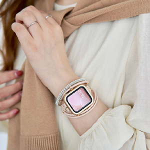 GAACAL Apple Watch Series 7-8 [45mm]用メタリック スワロフスキーフレーム ピンク W00290P6-イメージ2