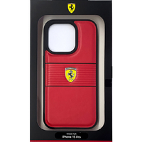 FERRARI iPhone 15 Pro用PUレザー 背面ケース レッド FEHCP15LPBOR