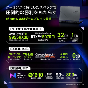 ASUS ノートパソコン ROG Strix G16 エクリプスグレー G614FR-R9X3D5070TI300-イメージ3